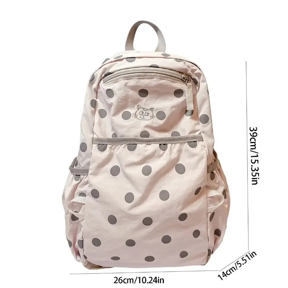 sac à dos mignon à pois, minimaliste, grande capacité, en nylon, avec broderie chat, léger, pour étudiant, école, trajets quotidiens