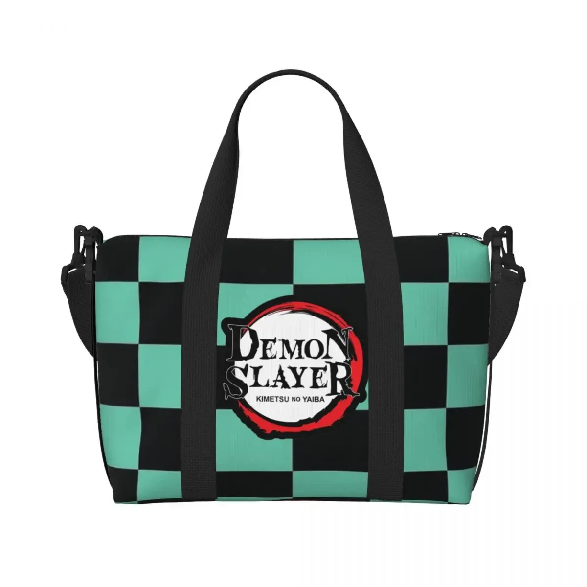 sac fourre-tout de plage personnalisé demons slayers anime manga pour femmes, tanjiro kamado nezuko, grand compartiment, sacs de voyage de plage de gym