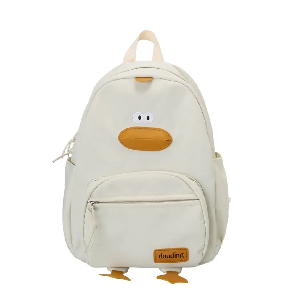 sac de voyage en nylon avec motif de canard de dessin animé, sac à dos à 3 couches avec poches zippées pour tout-petits, sac d'école de grande capacité pour étudiants et filles