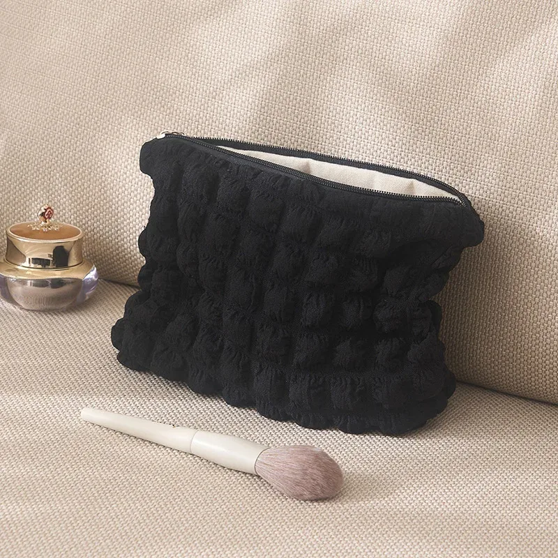 poudres de maquillage souples portables pour dames et filles, fermeture éclair, populaire, boho, réutilisable, capacité de gril à bulles, sac cosmétique, évaluation de voyage