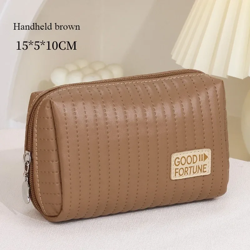 trousse de maquillage pratique, trousse de toilette portative de couleur unie en pu, sac de rangement de cosmétiques, rangement de voyage de grande capacité wj032