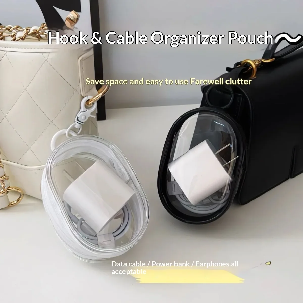 sac de rangement portable mini transparent avec fermeture éclair - organisateur peu encombrant pour écouteurs et chargeurs, polyvalent avec boucle porte-clés pratique