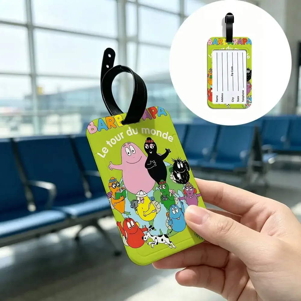carte d'information imperméable pour enfants, barbapapa, étiquette de bagage en pvc, identificateur anti-perte pour valise, sac à main