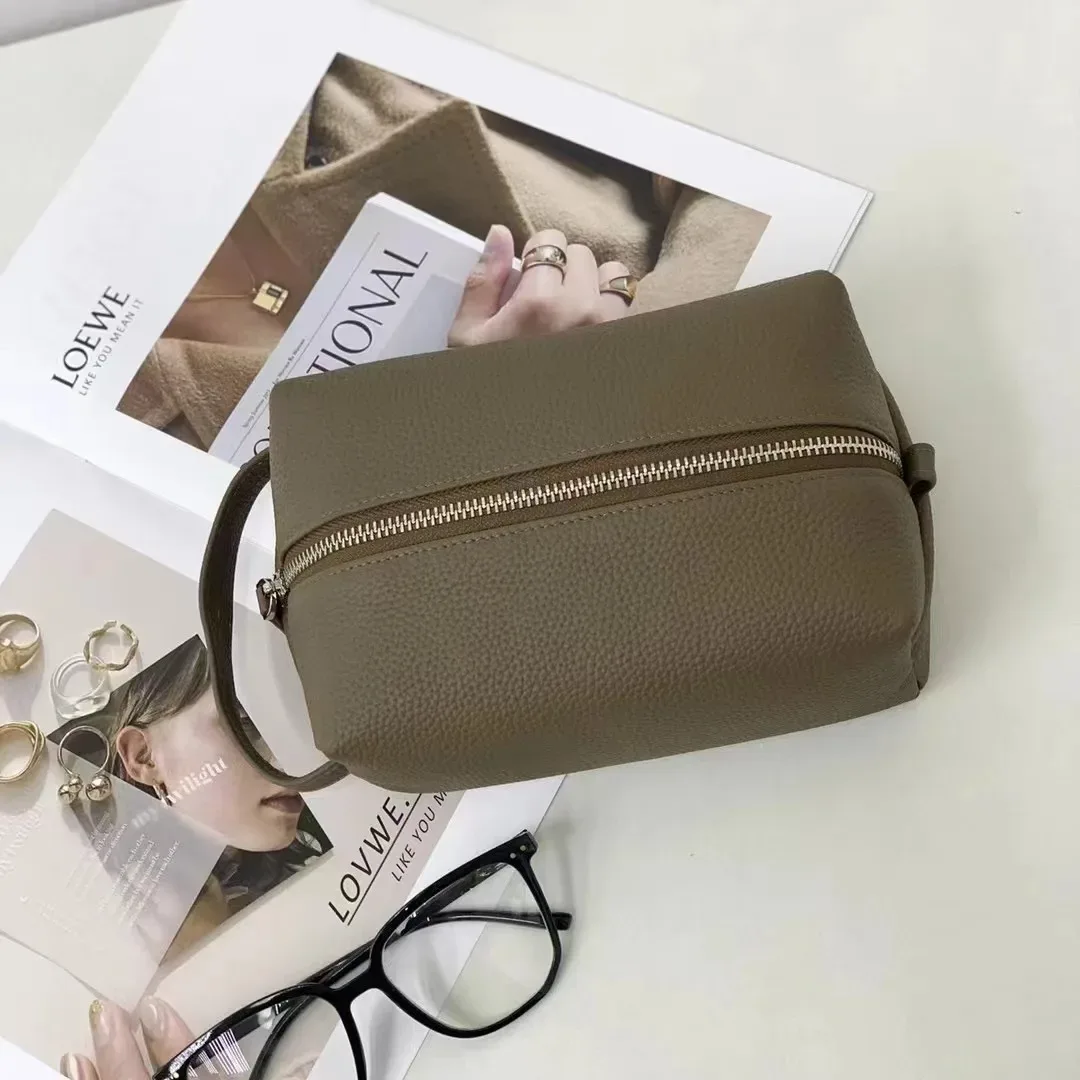pochette de rangement de maquillage en cuir de vache à grain souple de haute qualité, sac à cosmétiques de sport portable pour poignée de voyage, sac de lavage