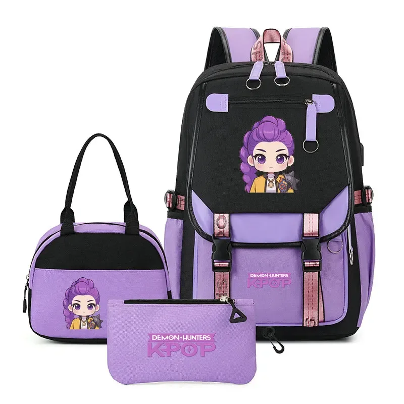 sacs à dos tendance k-pop demon hunters pour adolescentes, sacs à bandoulière, trousse à crayons, ensemble de sacs d'école pour étudiants, sac de voyage mochila