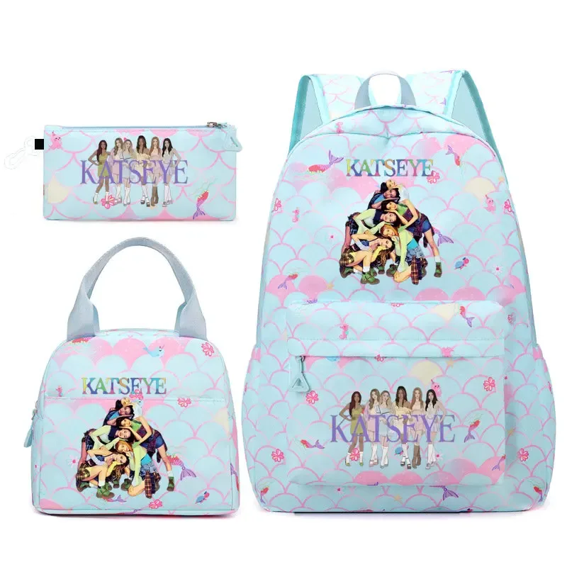 ensemble de sacs à dos katseye 3 pièces, sac à dos grande capacité pour étudiants avec sac à lunch et trousse à crayons, sac à dos décontracté et tendance