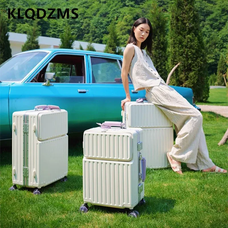klqdzms valise ouverture avant boîte d'embarquement boîtier de chariot pour ordinateur portable 20 "24" 26 "28 pouces boîte de mot de passe de grande capacité avec bagage à roulettes