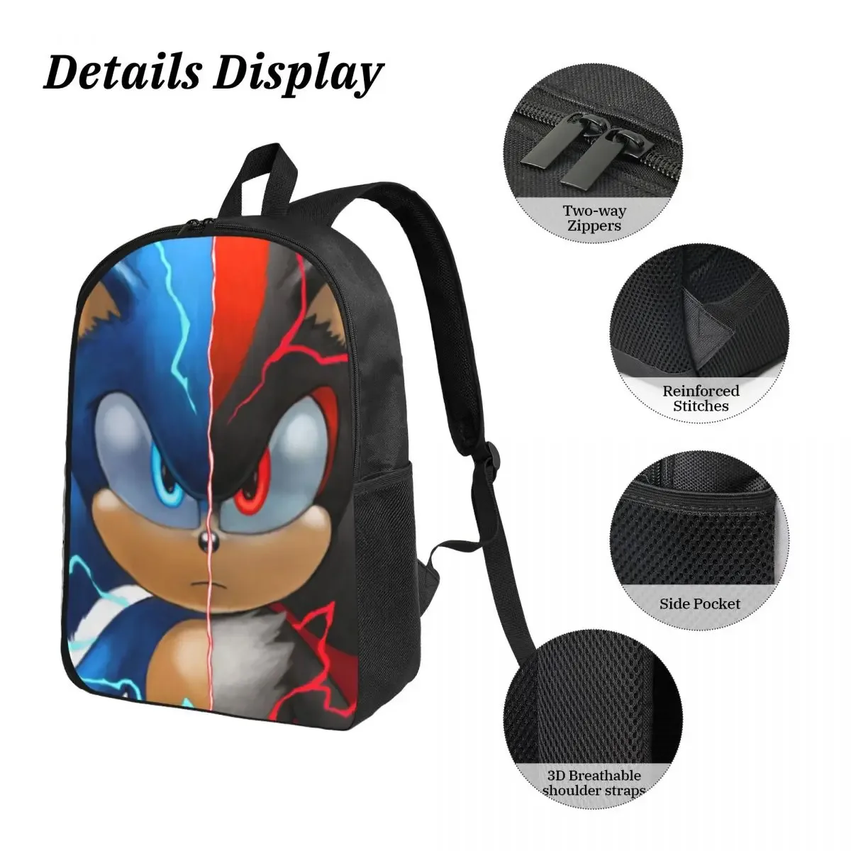 sac à dos sonic shadow pour garçons et filles, sac d'école, sacs à bandoulière pour ordinateur, sac à déjeuner isotherme 3ps, trousse à crayons