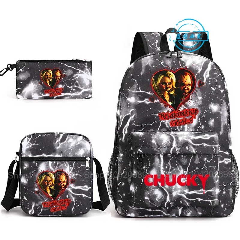 sacs à dos chucky pour enfants, 3 pièces, cartables pour étudiants et adolescents, sacs d'école pour garçons et filles, trousse à crayons, sacs à bandoulière, sac de voyage