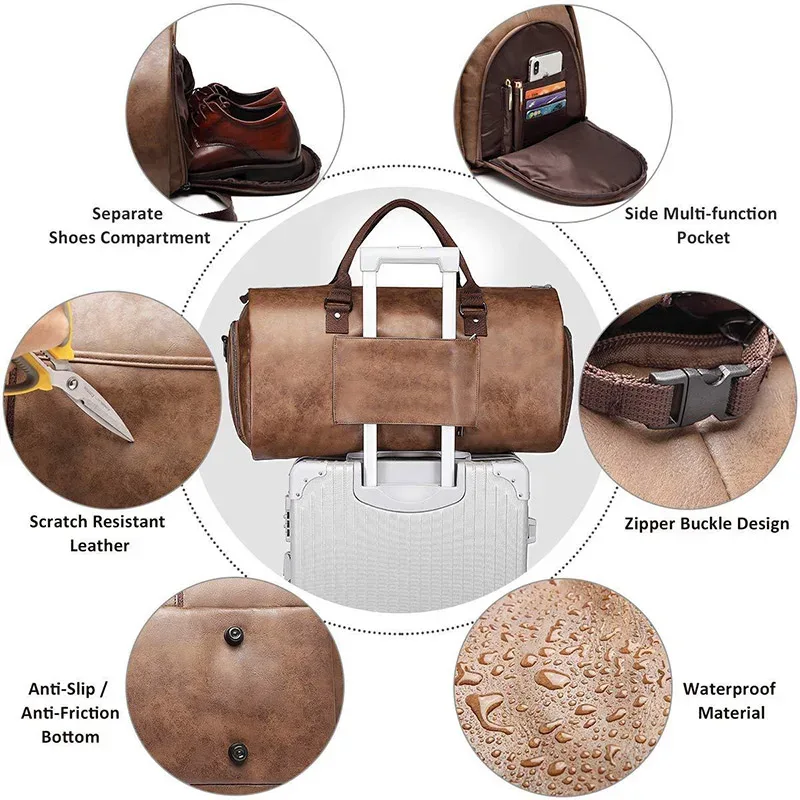 costume vêtement sac à bandoulière en cuir pu grande capacité bagages de voyage sacs à main d'affaires pliable convertible fourre-tout hommes sacs