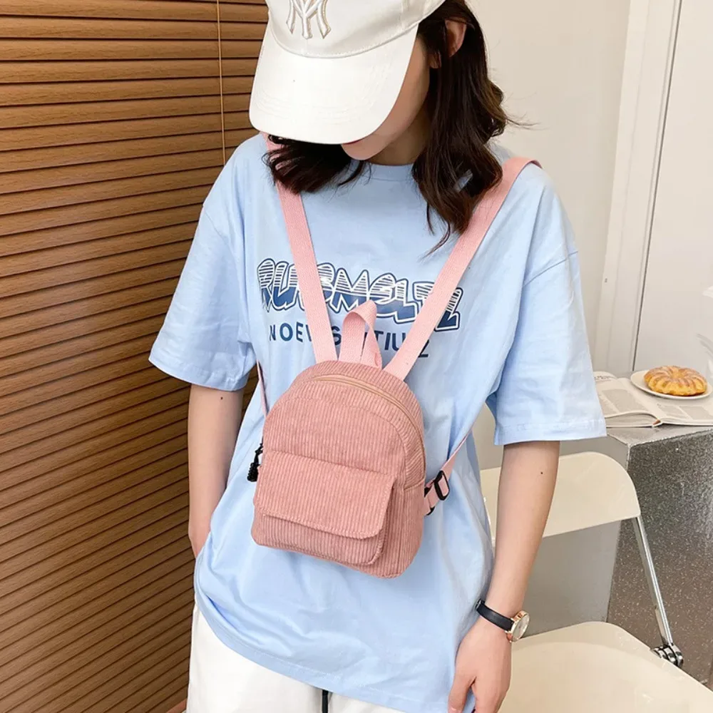 Mini sac à dos tendance en velours côtelé de couleur unie, léger, pour voyage, en dacron, petits sacs à dos d'extérieur