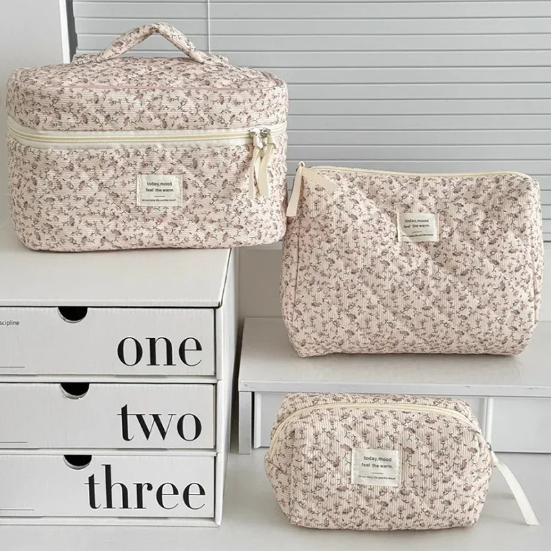 pochette cosmétique vintage pour femmes, imprimé floral, sac à main, organisateur de voyage, sac de rangement pour maquillage, grande capacité, sac matelassé pour cadeau