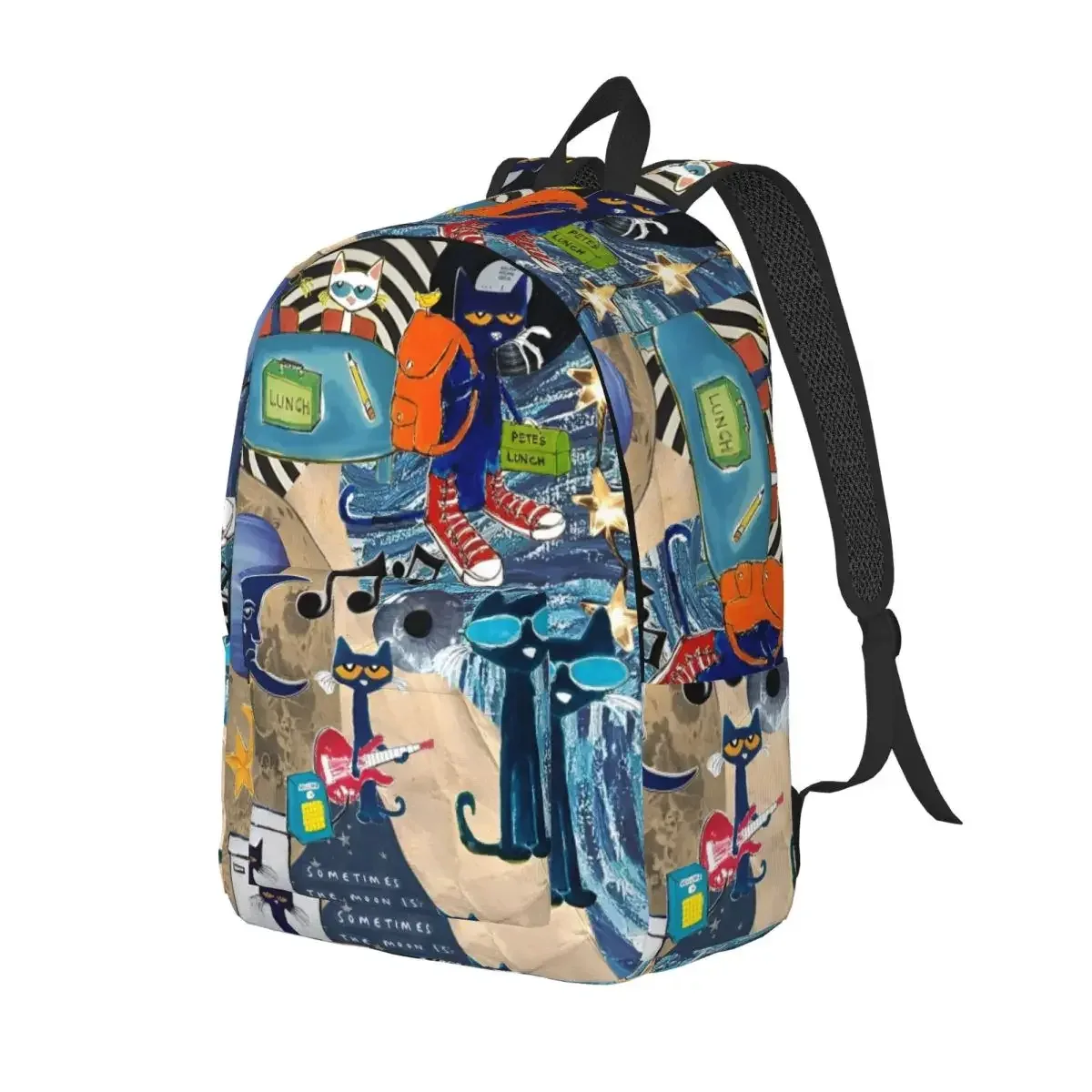 Pete The Cat I Love My White Shoes Sac à dos pour lycée, sac à dos d'affaires avec motif de chats de dessin animé pour hommes et femmes, sac à bandoulière pour ordinateur portable