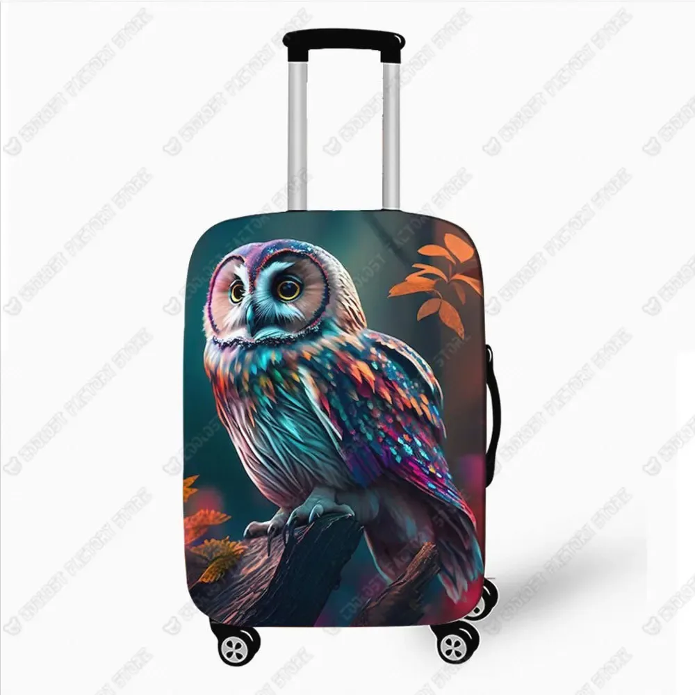 housse de bagage imprimée hibou coloré, housses de protection pour valise à roulettes à cornes, accessoires de voyage de 18 à 32 pouces