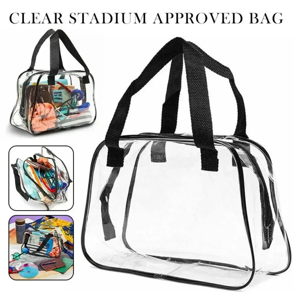 Sac de toilette transparent noir pour voyage et concert, sac fourre-tout transparent approuvé pour les stades, trousse de maquillage, petit sac à main