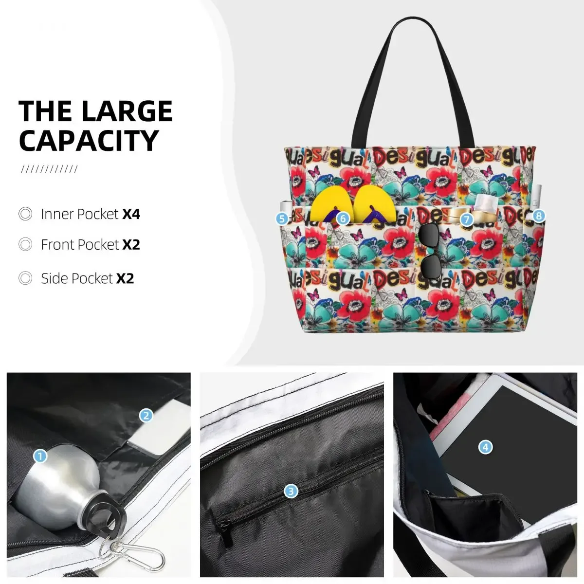 desigual personnalisé sac fourre-tout de plage sport gym yoga duffle grand sac fourre-tout femmes sac de voyage sac de fitness