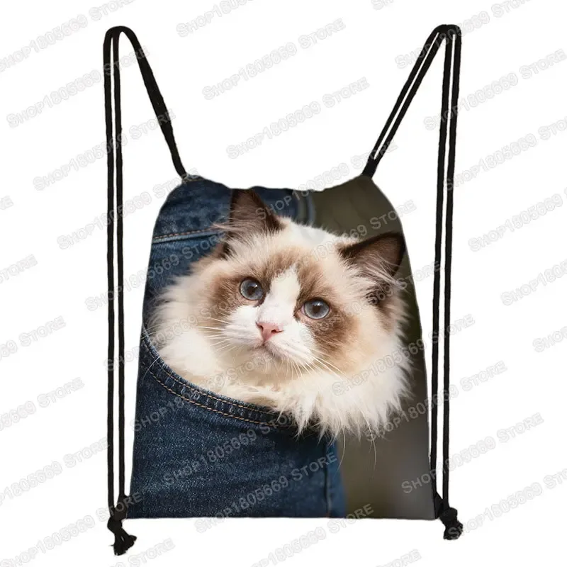 sac de poche imprimé animal pour femme, sac à cordon de serrage, chat mignon et chien, sacs de rangement de loisirs, sac à dos pour adolescent, porte-chaussures pour cadeau de voyage