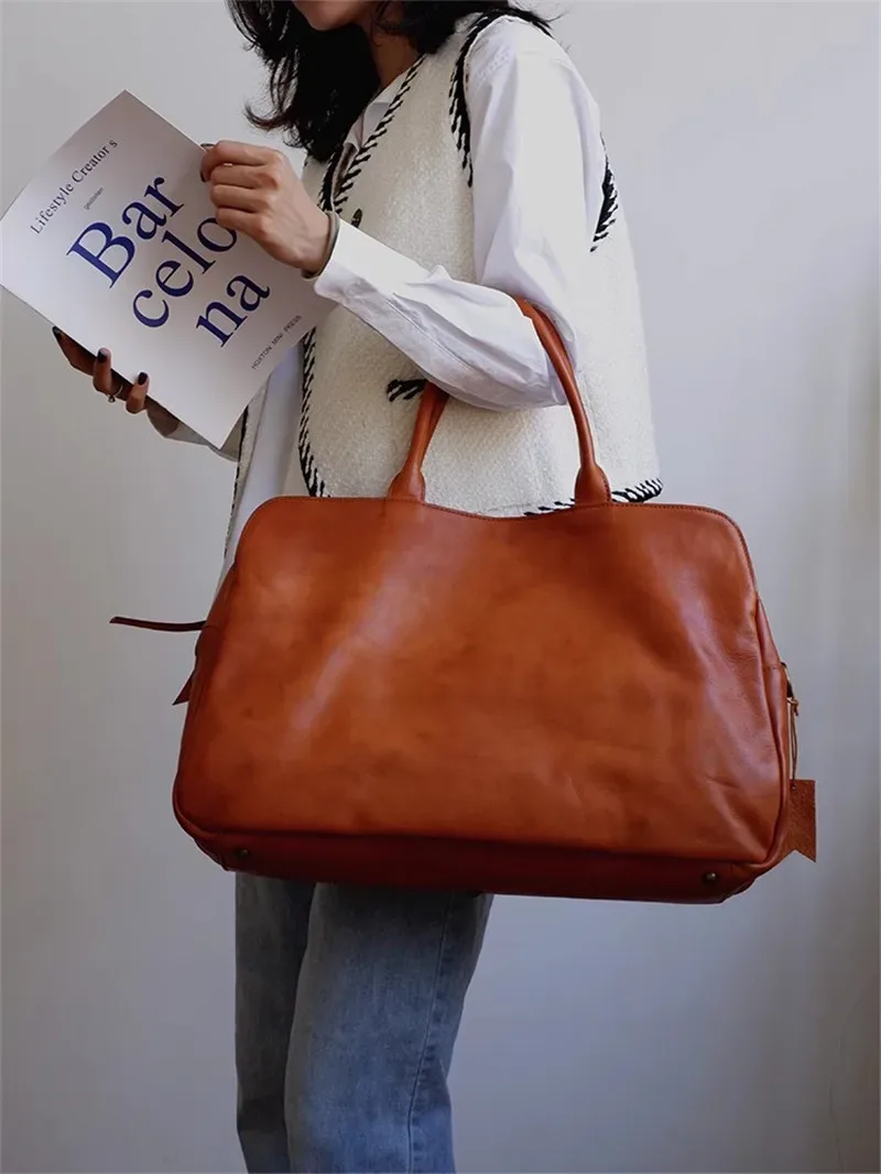 pndcloser-sac de voyage en cuir véritable pour hommes et femmes, grande capacité, sac de fitness en cuir de cercle souple, grand sac à main, décontracté, week-end, extérieur