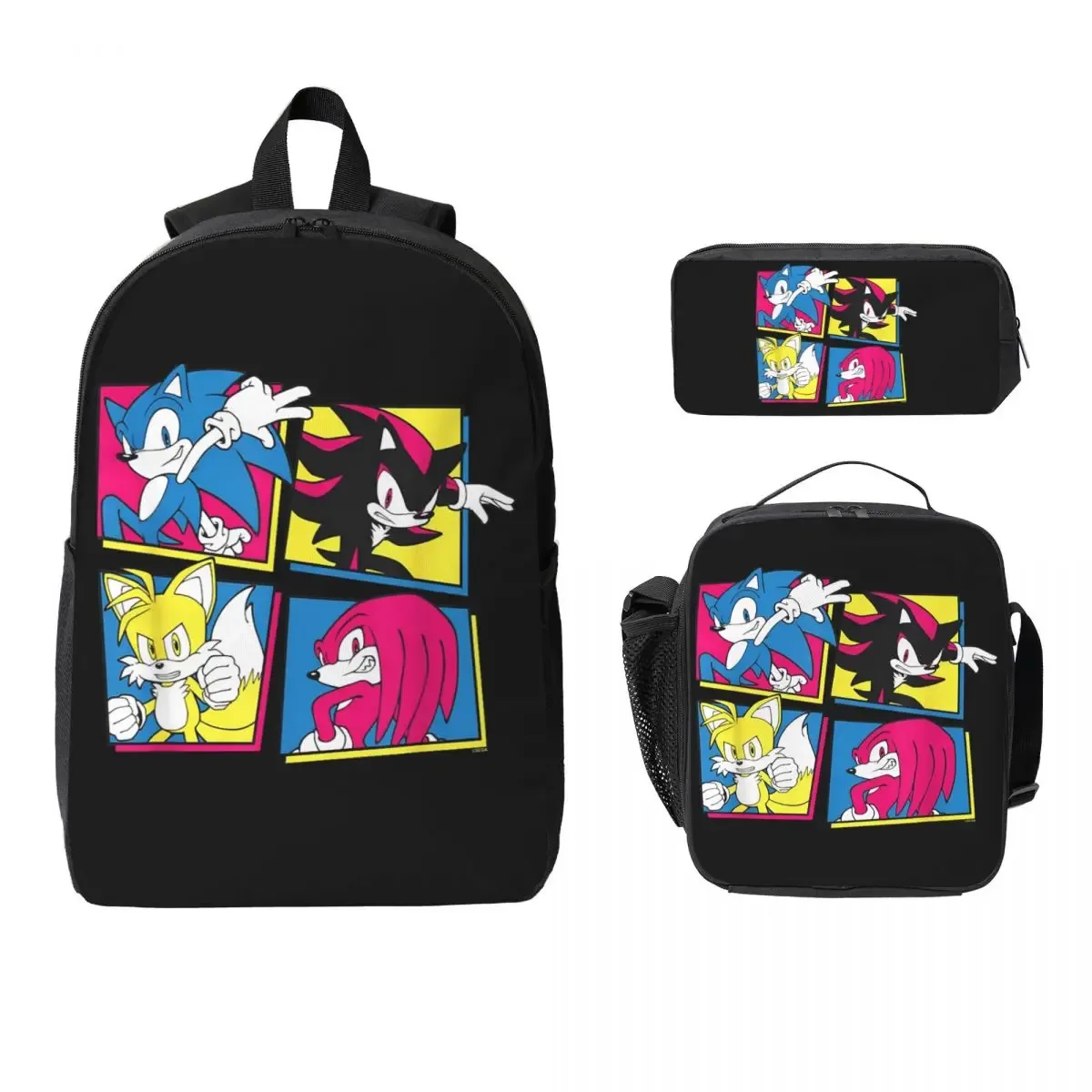 sac à dos shadow the hedgehog pour garçons et filles, sac d'école, sacs à bandoulière pour ordinateur, sac à déjeuner isotherme 3ps, trousse à crayons
