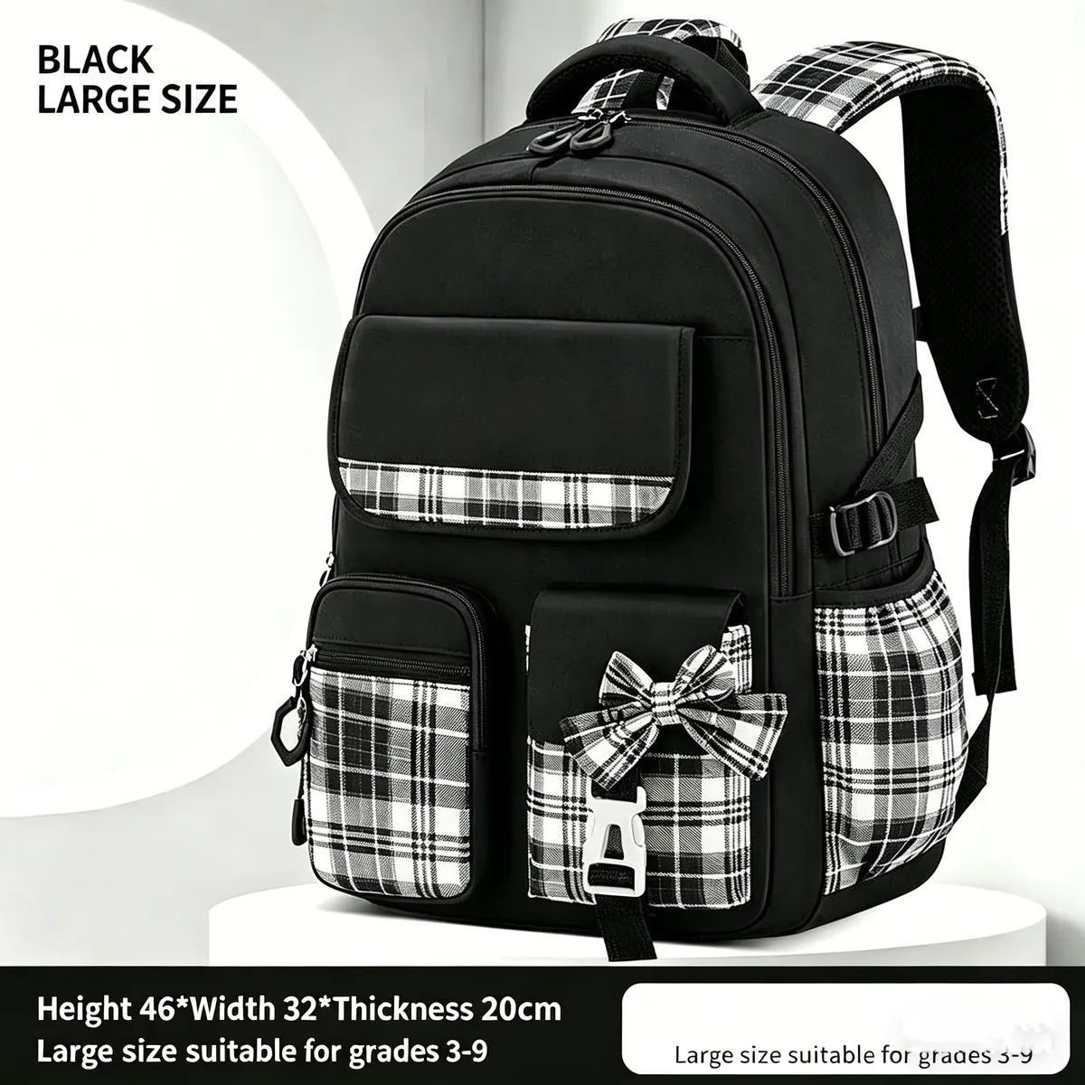 nouveau sac à dos à carreaux pour filles d'école primaire avec protection de la colonne vertébrale, grande capacité, léger et imperméable pour enfants