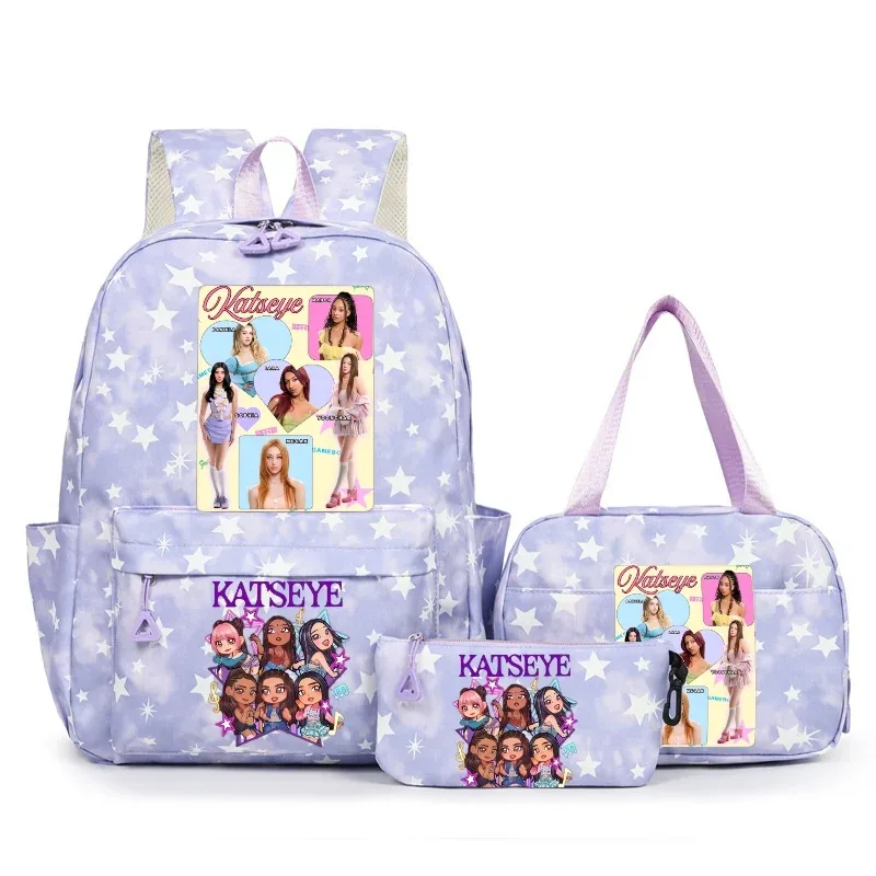 sac à dos katseye music avec imprimé neige, capacité 3 pièces, pour étudiants du collège/lycée, avec sac à déjeuner, sac de voyage, mochila pour femme