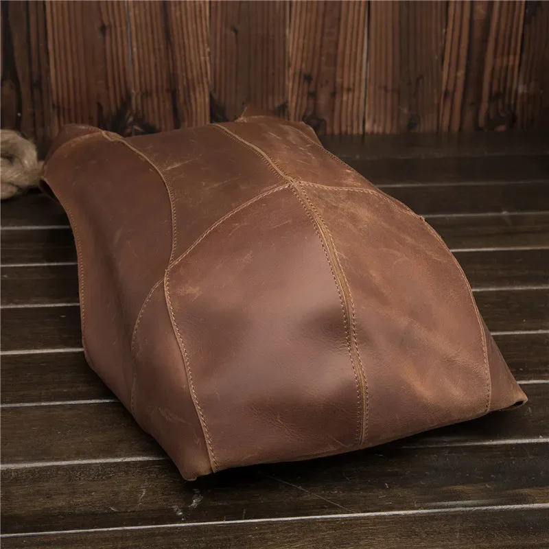sac à dos en cuir de vache crazy horse pour hommes, sac à dos rétro décontracté marron foncé, 2108