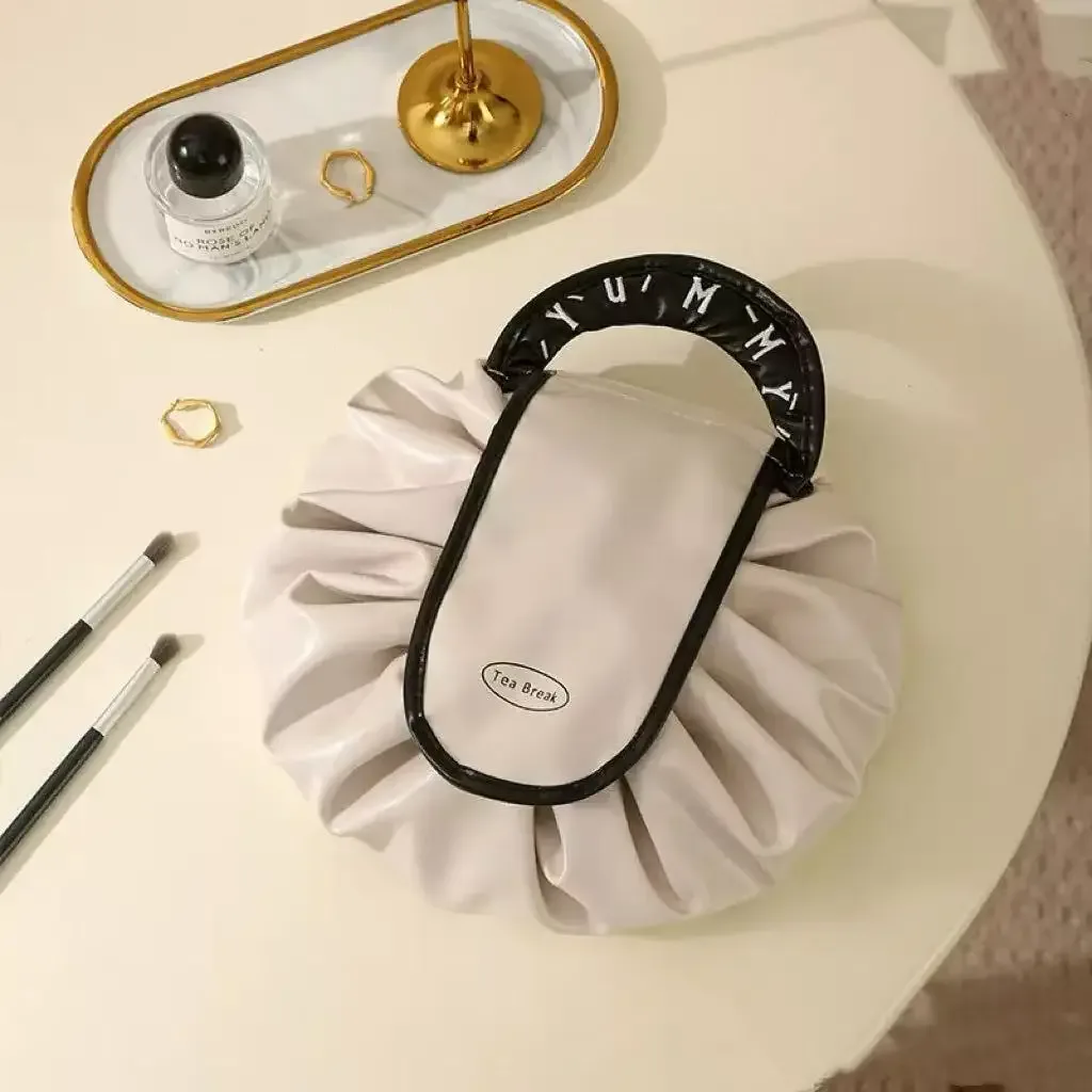 sac de maquillage à cordon de serrage, organisateur de cosmétiques de voyage en pu imperméable, trousse de toilette portable, pochette de rangement de grande capacité pour femmes