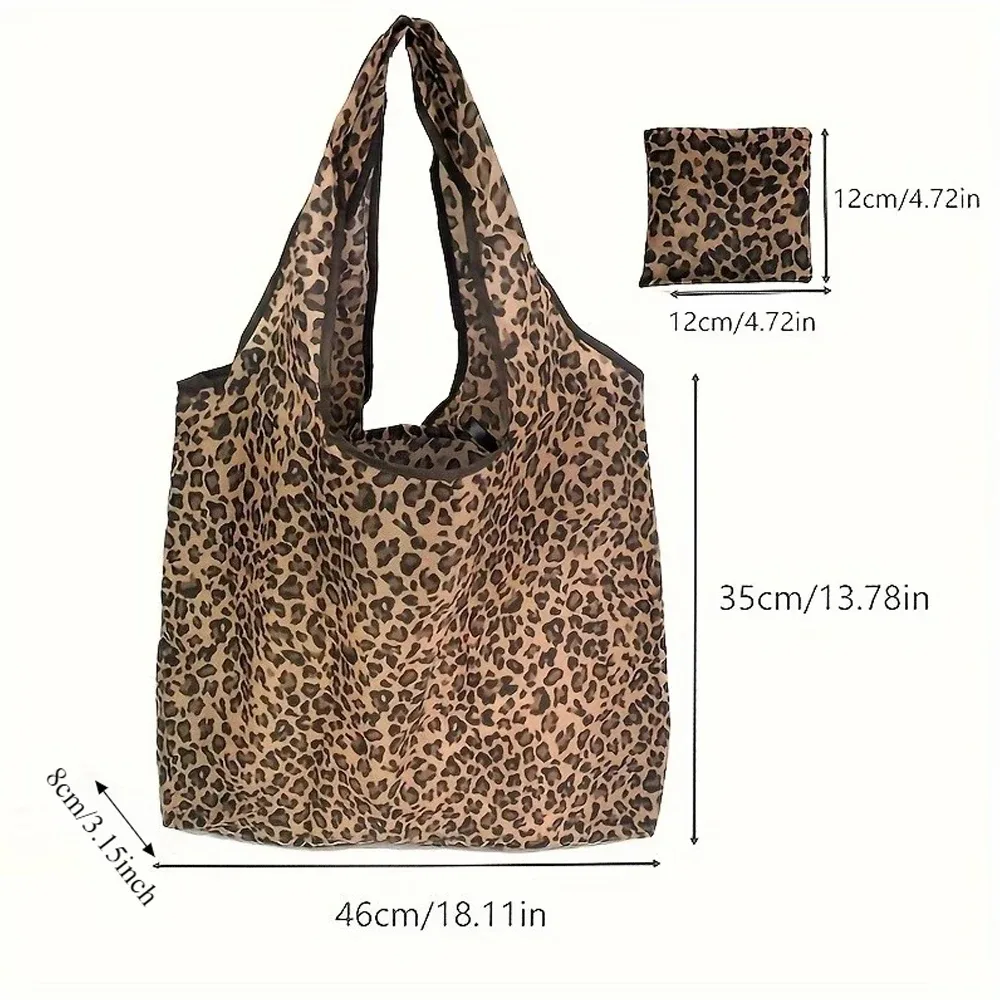 sac fourre-tout pliable à imprimé léopard – fabriqué en nylon/polyester léger et durable, avec un motif à pois marron, sac à main décontracté étanche, adapté aux voyages, aux courses, à l'usage quotidien et à une tenue