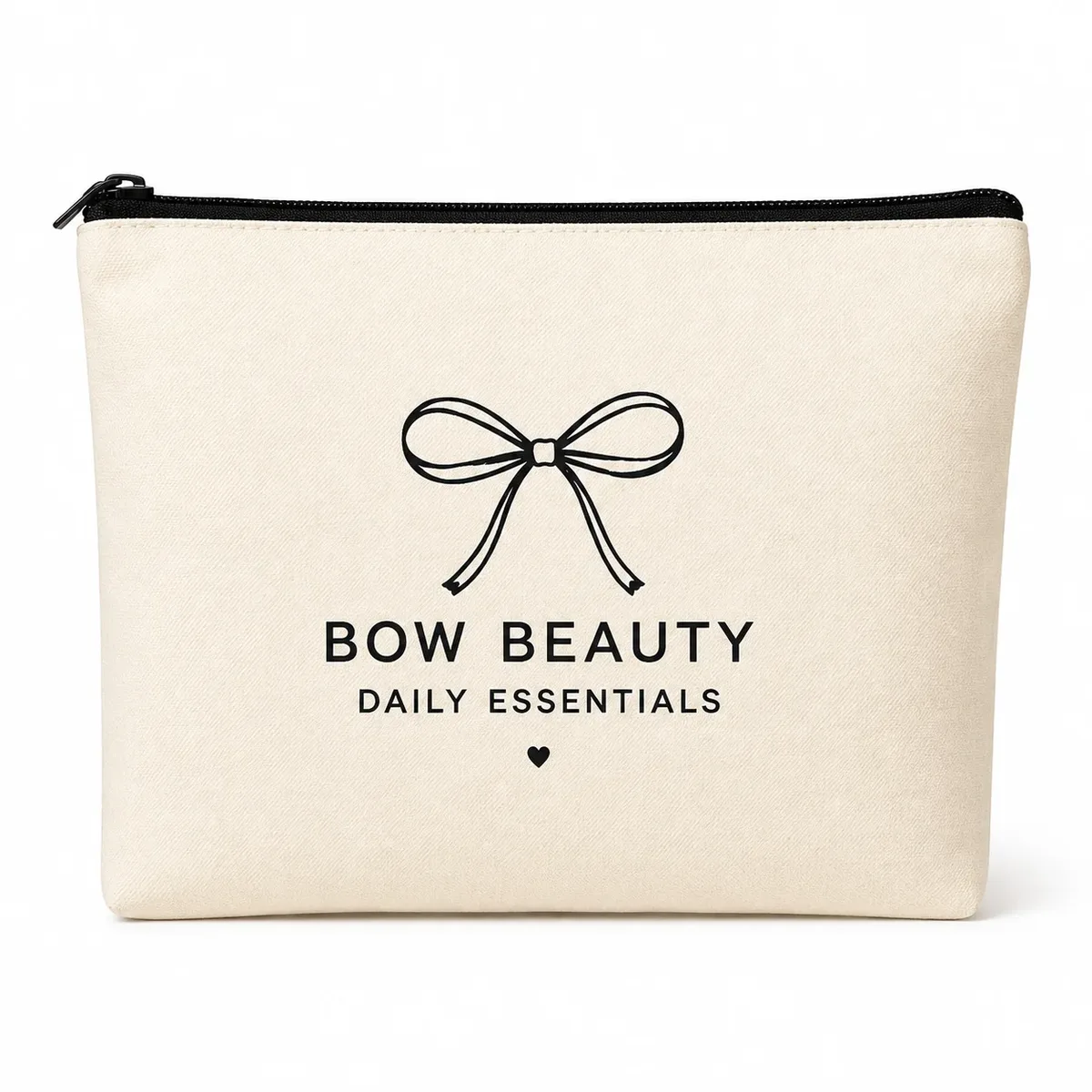 trousse de maquillage en toile avec nœud pour femmes, pochette cosmétique portable avec fermeture éclair, organisateur de voyage pour articles de toilette, sac de rangement quotidien pour essentiels de beauté