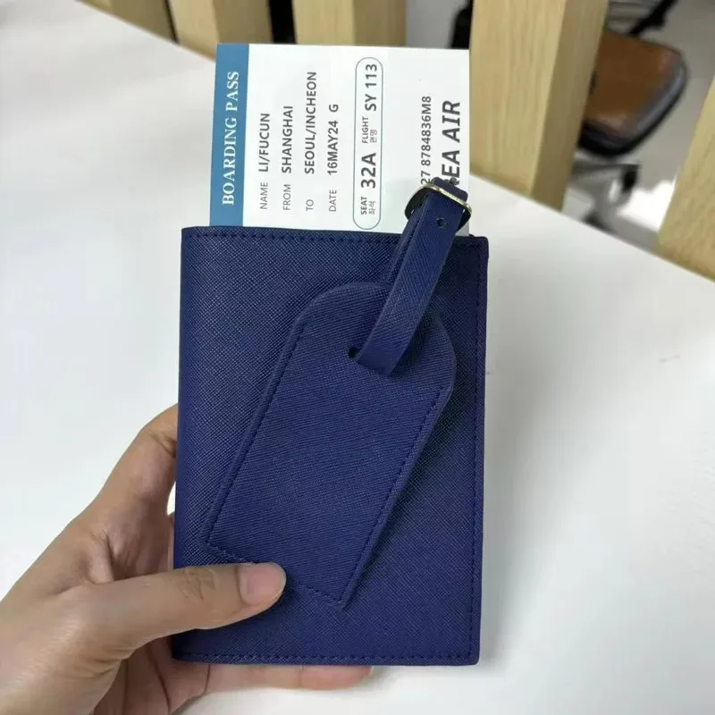 couverture de passeport en cuir saffiano avec initiales personnalisées gratuites, ensemble d'étiquettes de bagages, porte-passeport, étiquette de valise de voyage, accessoires de voyage