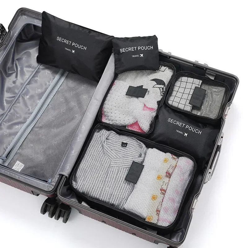 sac de rangement de voyage pour vêtements, ensemble de 6 pièces, pour garde-robe, valise en poudre, étui pour chaussures, cube d'emballage