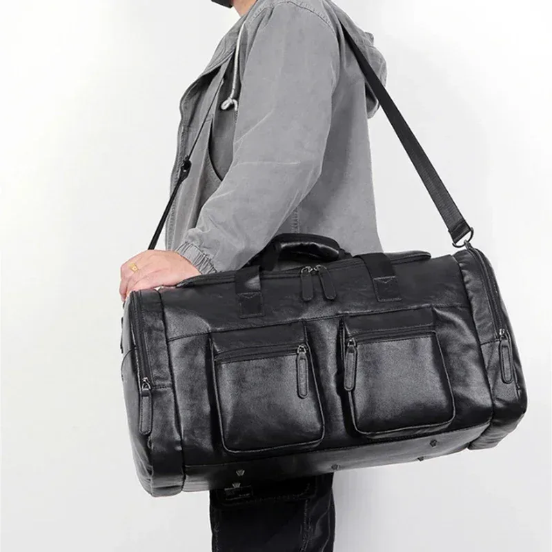 sacs à main de voyage en cuir pu rétro pour hommes d'affaires, sac à bagages de grande capacité, sac de sport pour hommes, sac de voyage initié en plein air