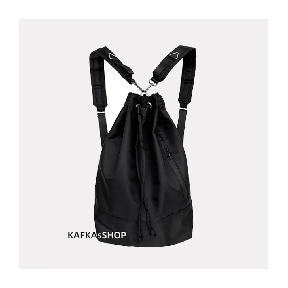 sac à dos seau tendance coréen de style neutre, double usage, sac à bandoulière, texture premium, grande capacité, sac à dos unisexe pour la journée