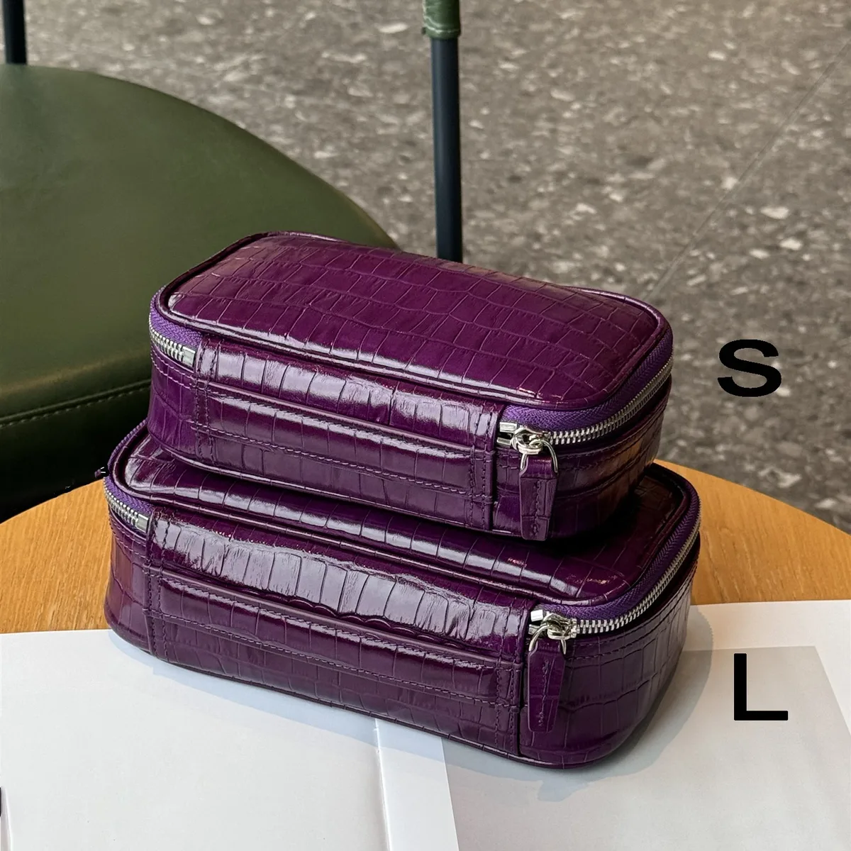 sac à cosmétiques portable en cuir de vachette véritable à motif crocodile, nouveau sac de toilette de voyage en cuir véritable, sac à maquillage pour femmes