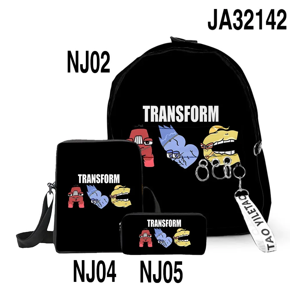 sacs d'école classiques populaires alphabet lore imprimés en 3d, 3 pièces/ensemble, sac à dos pour ordinateur portable, sac à bandoulière incliné, trousse à crayons