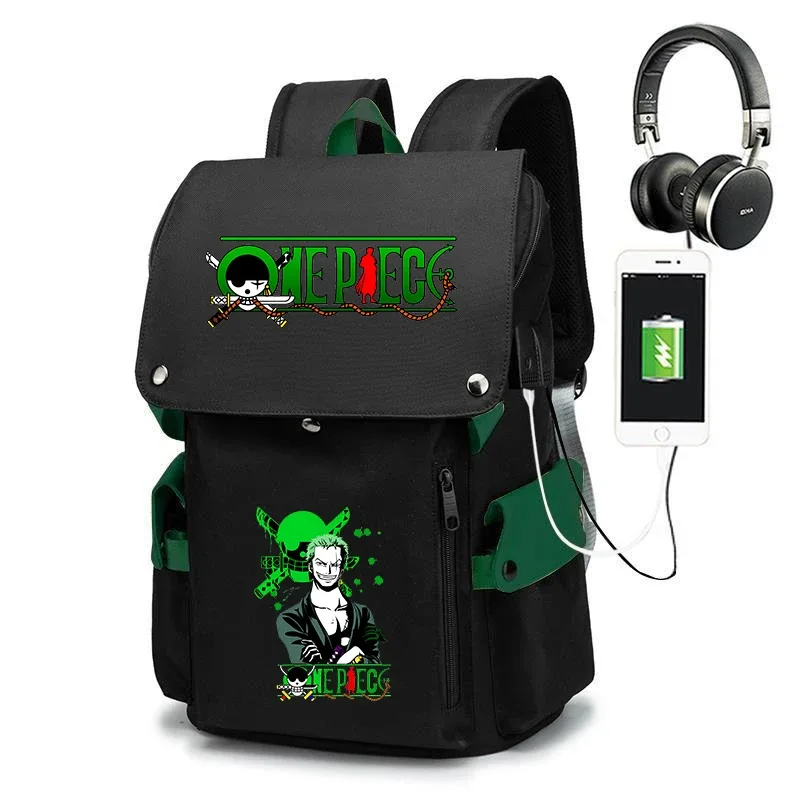 sac à dos d'école imprimé one piece zoro, sac à dos décontracté de grande capacité, sac de voyage pour enfants et adolescents