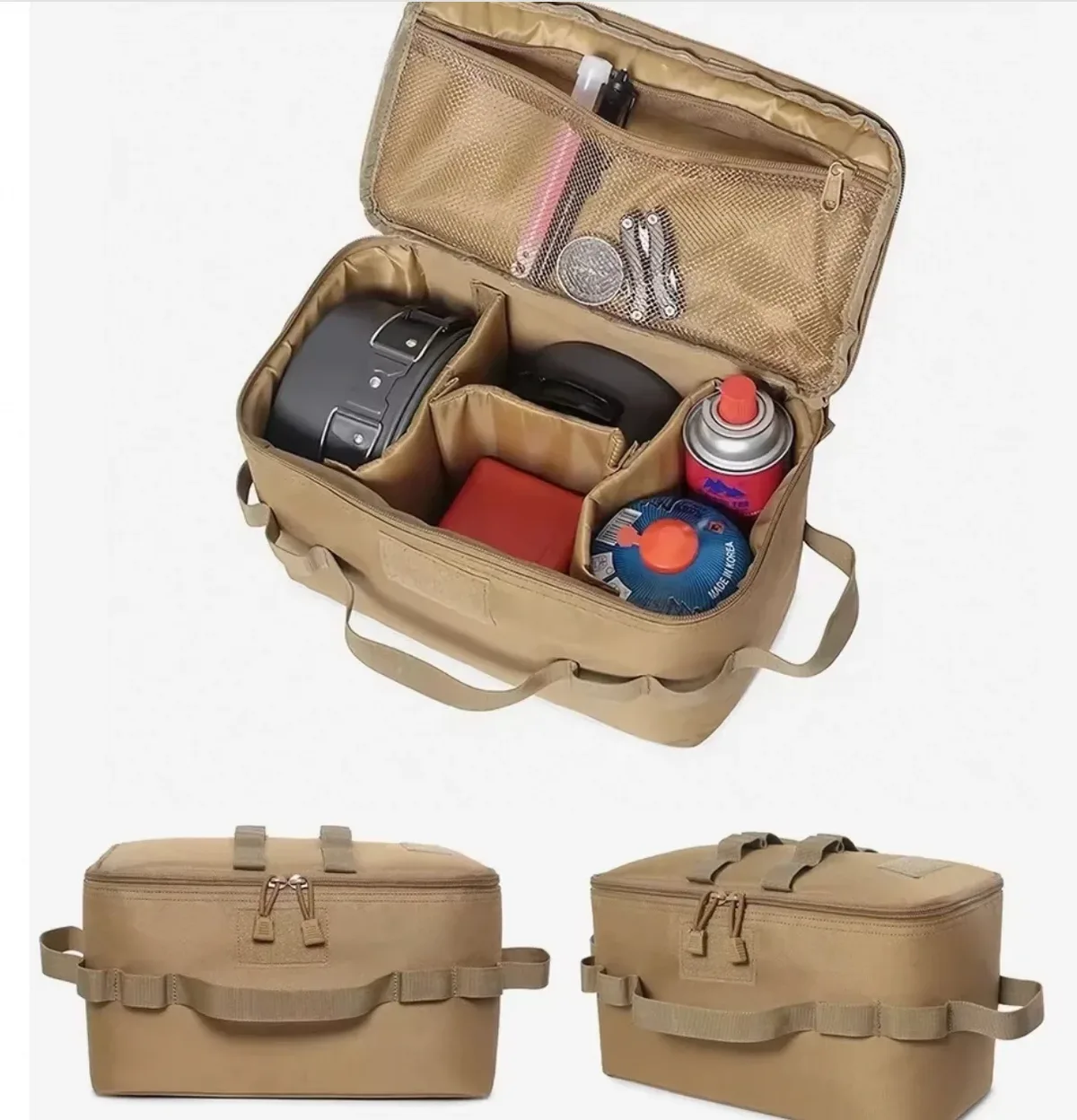 sac de rangement de camping extérieur grande capacité - sac à outils pour piquets de sol avec kit d'ustensiles de cuisine de pique-nique et organisateur de cartouches de gaz