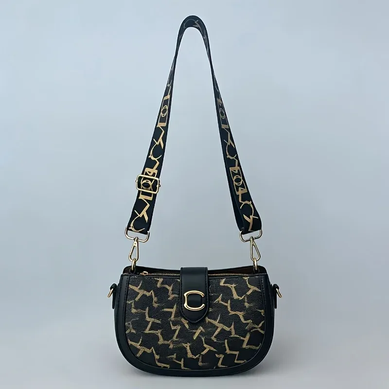 sangle réglable noire pour sac à bandoulière avec sangle de 1,5 pouce de large imprimée de lettres pour femmes