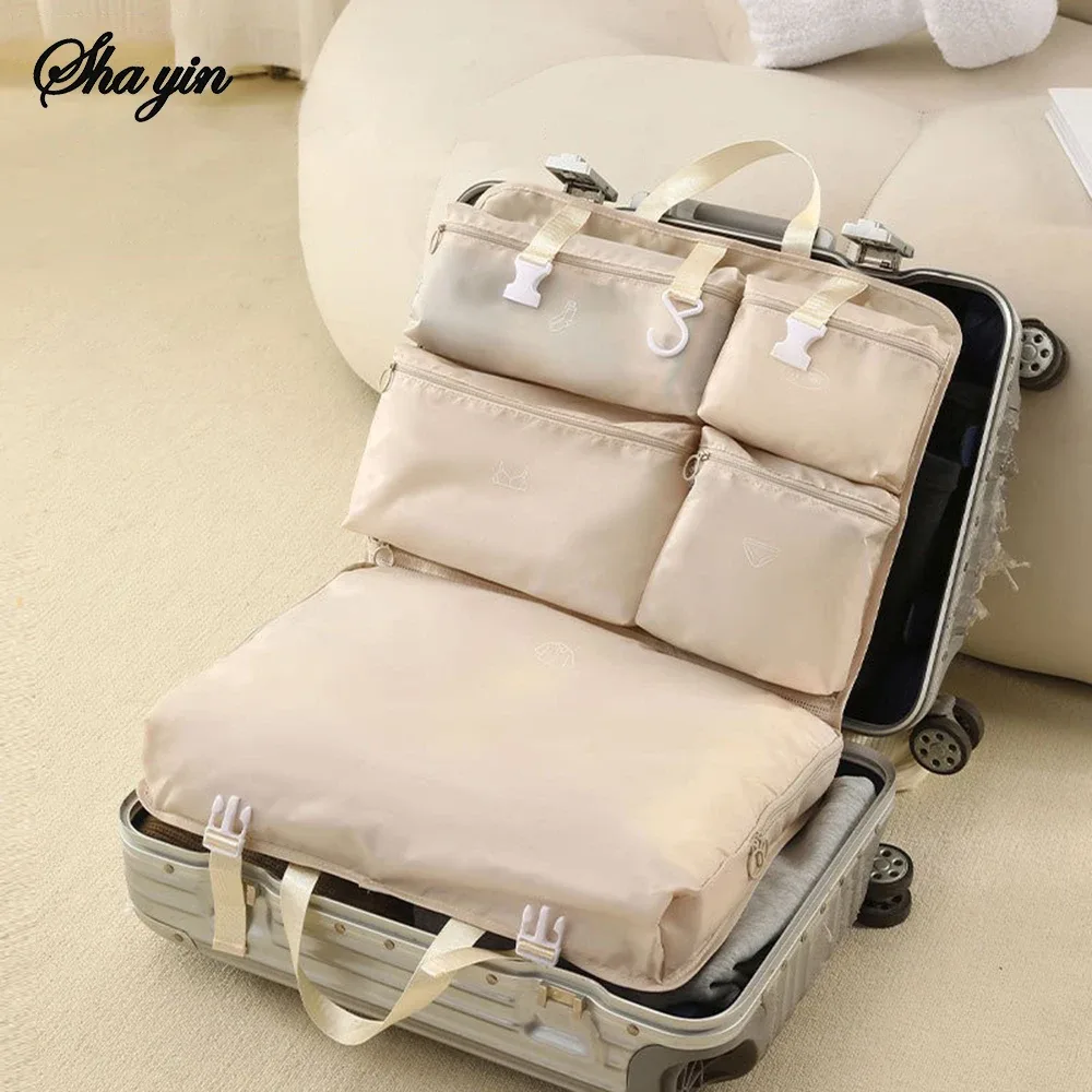 sac de rangement de voyage pliant 6 en 1, organisateur de bagages portable, sac de tri de vêtements multifonctionnel, sac de voyage suspendu