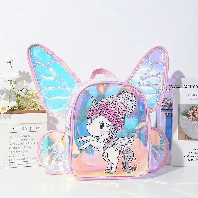 nouvelle mode ailes de papillon sac à dos sac à dos pour enfants mignon licorne transparent tpu sac à dos à la mode