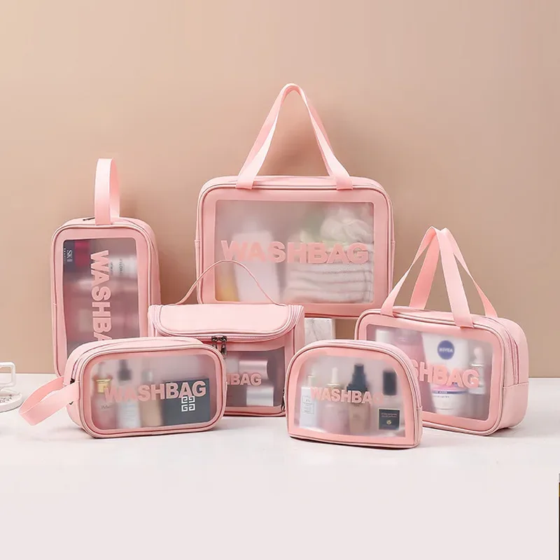 sac de lavage de voyage portable pour femmes, pochette de rangement transparente et étanche pour maquillage, organisateur de cosmétiques de grande capacité, étui de beauté pour femmes