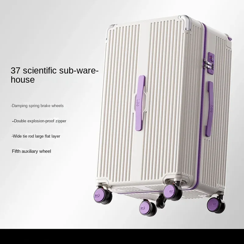 valise de cabine 20-28 pouces à grande capacité avec poignée large, cinq roues, fermeture éclair anti-explosion, en polycarbonate, trolley de voyage