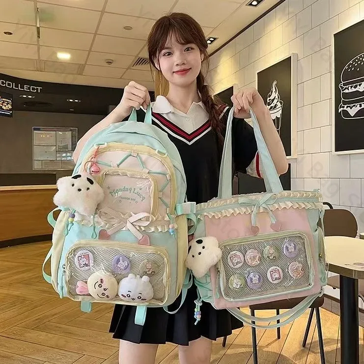 sac à dos ita bag kawaii, sac à bandoulière, ensemble de deux pièces, sac à dos scolaire pour badges et épingles d'anime, sacs à dos transparents pour étudiants