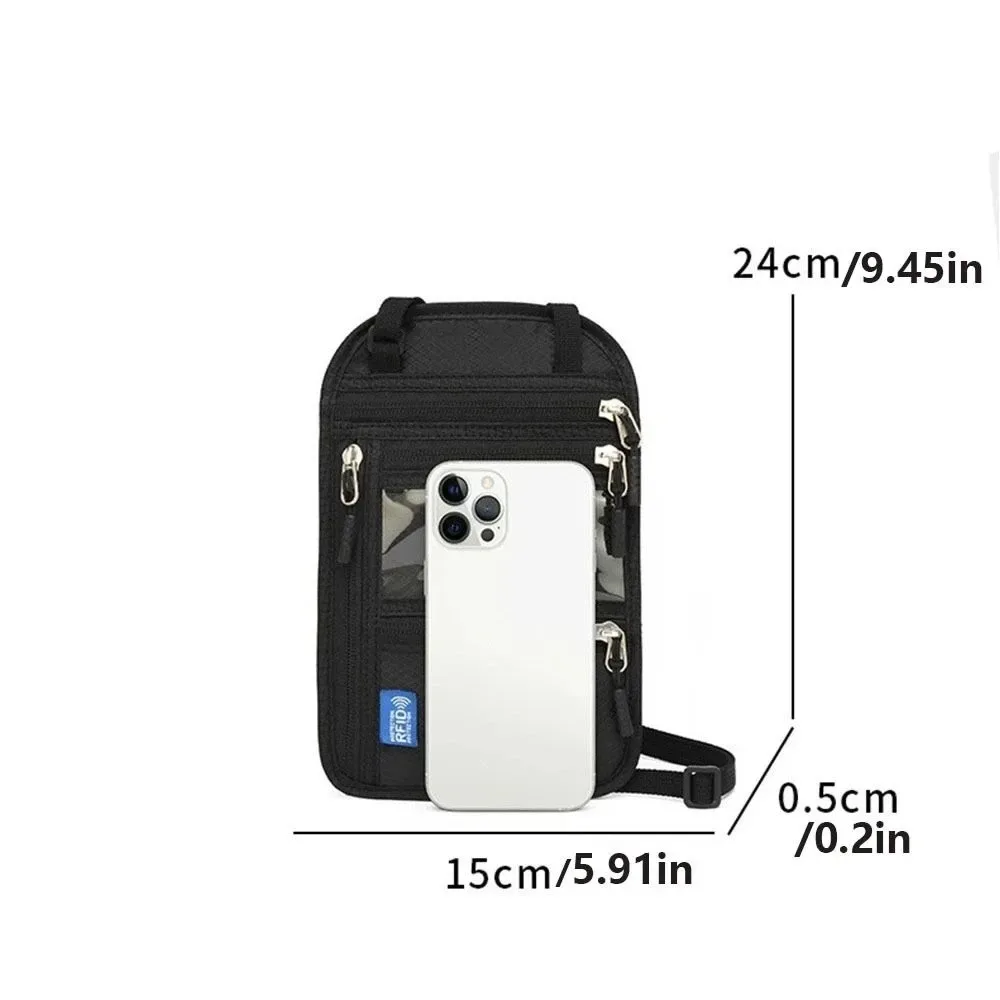 sac de voyage anti-rfid multi-poches, sac de passeport anti-vol avec sangle de cou réglable, portefeuille de cou imperméable
