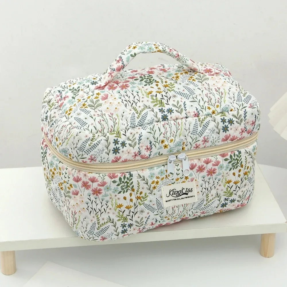 sac à cosmétiques imprimé floral pour femmes, grande capacité, organisateur de voyage, pochette de toilette de maquillage, sac à main portable pour dames, fourre-tout