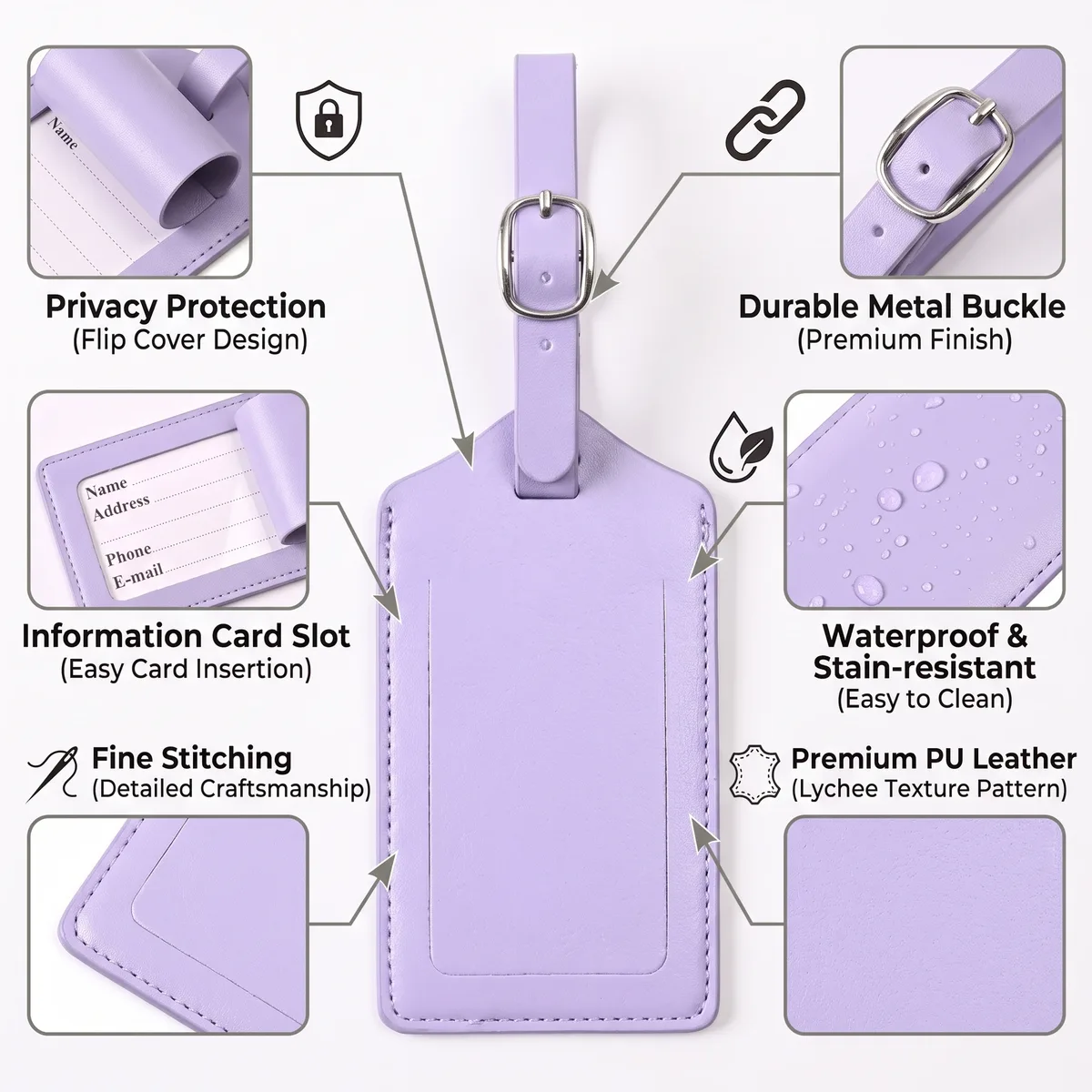 étiquettes de bagage en cuir pu, 3/5/8/10 pièces, avec boucle métallique réglable, anti-perte, étiquette d'identification de valise, étiquettes de bagage de voyage colorées