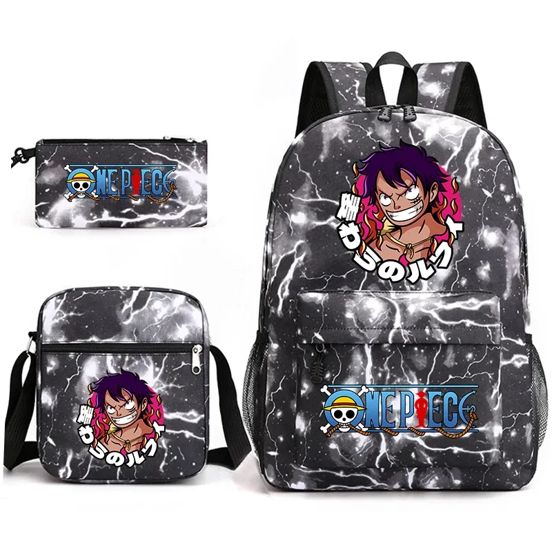 ensemble de sacs à dos d'école imprimés one piece luffy, 3 en 1, sac à bandoulière, trousse à crayons pour garçons, filles, enfants