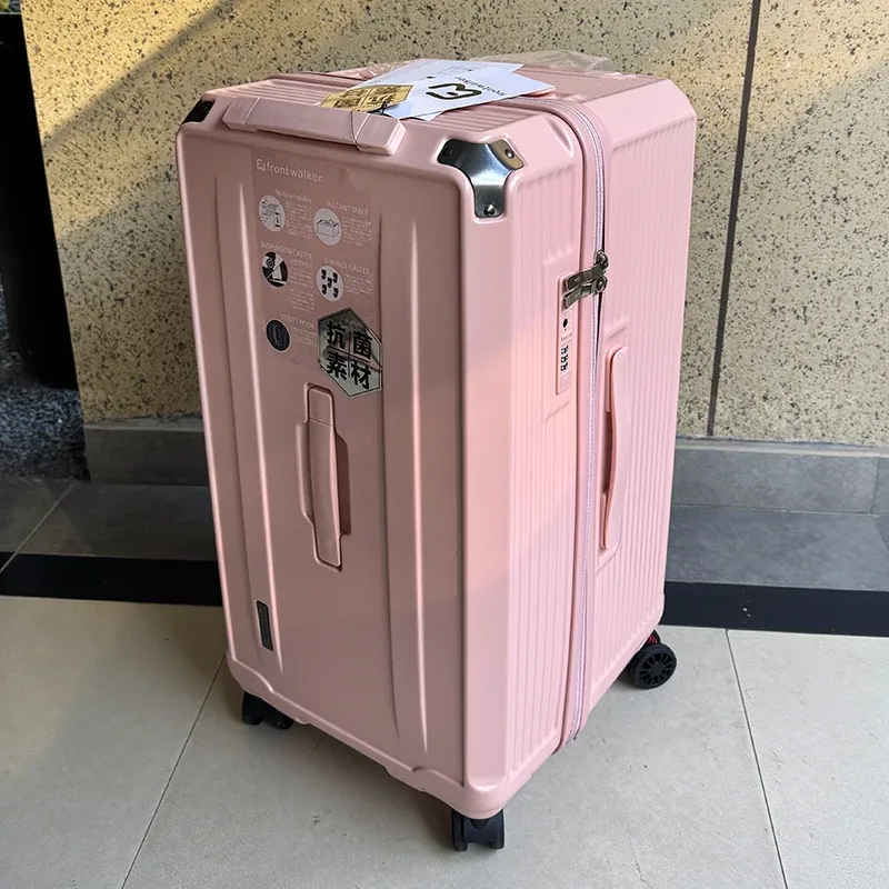 valise de voyage antidéflagrante à cinq roues avec frein, grande taille 36/38/40/50 pouces, matériau pc épais, boîtier de chariot à fermeture éclair