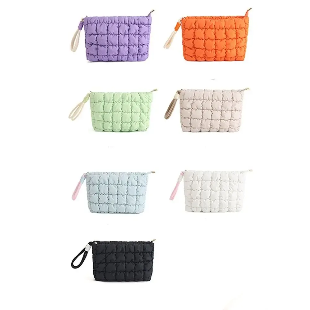 pochette de maquillage mignonne de style coréen, couleur unie, grande capacité, sac à main nuage avec fermeture éclair, sac cosmétique doux pour femmes et filles