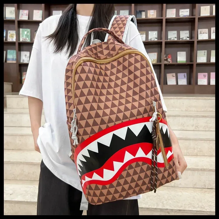 sac requin à carreaux pour hommes, sac à dos de voyage de rue de grande capacité, matériau en nylon, doublure en polypropylène, épaule polyvalente st
